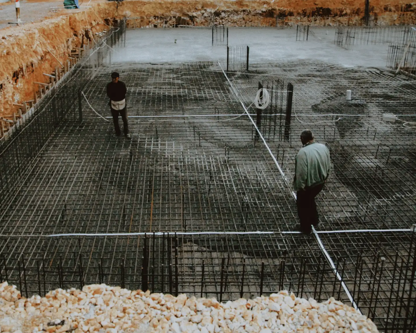 Steel rebar reinforcement grid for foundation construction in Frisco
